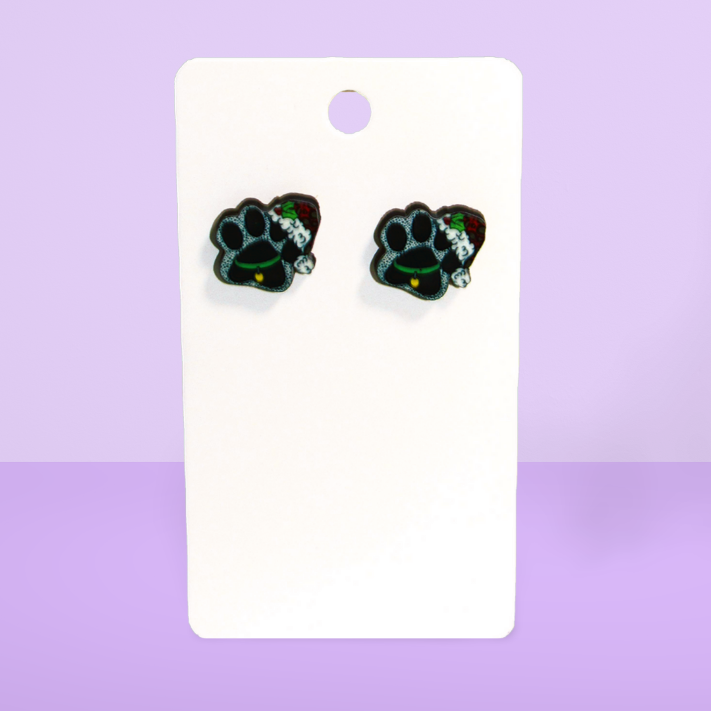 Santa Hat Dog Paw Shaped Sublimated Stud Earring