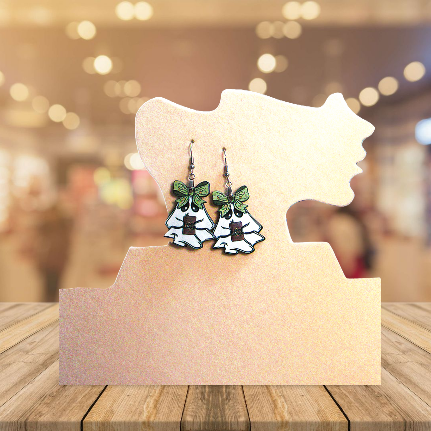 Ghost with Bow Shaped Sublimated Earrings 1.5 inch