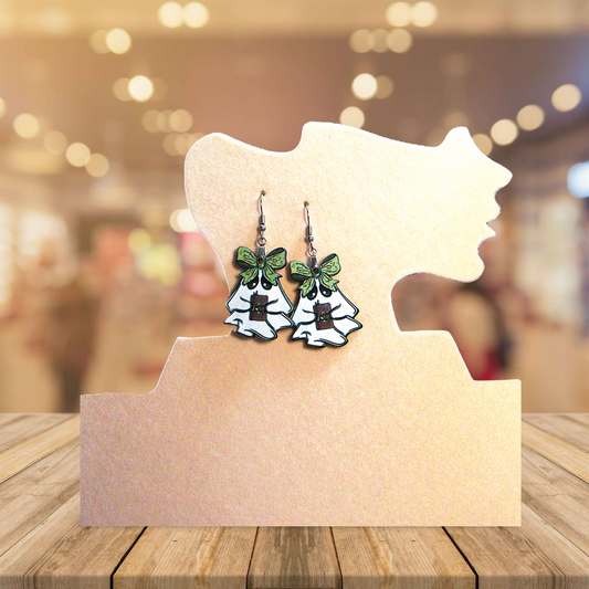 Ghost with Bow Shaped Sublimated Earrings 1.5 inch