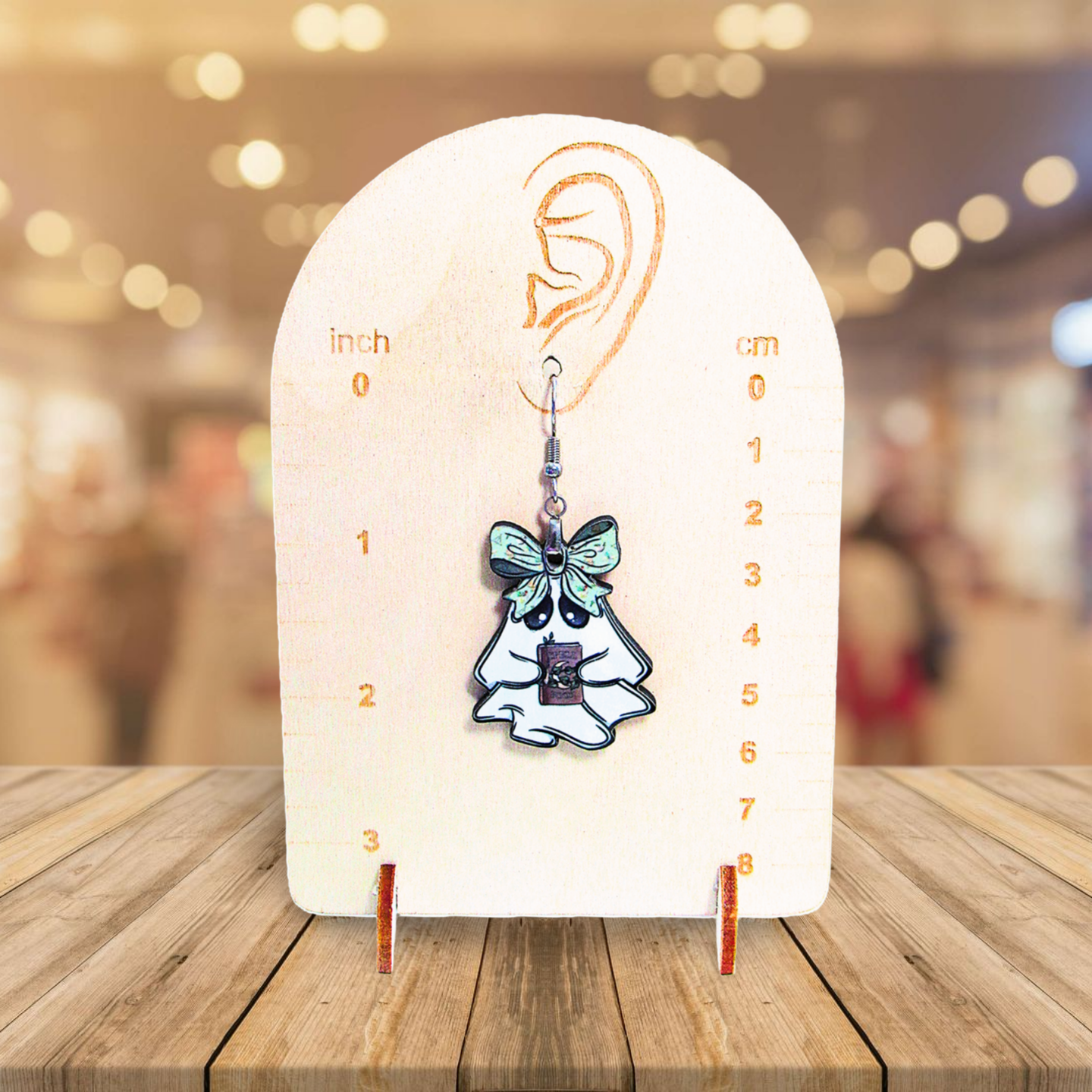 Ghost with Bow Shaped Sublimated Earrings 1.5 inch