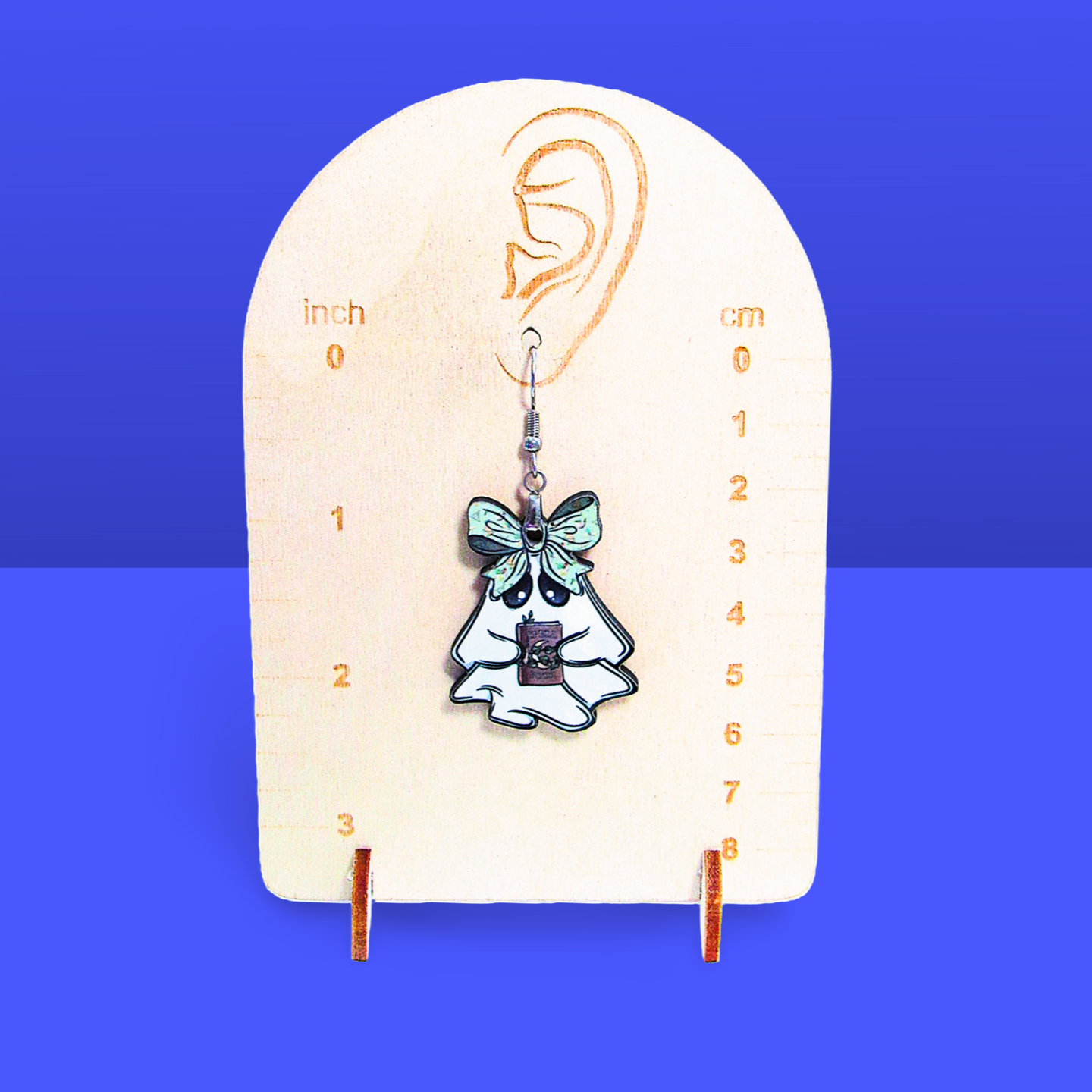 Ghost with Bow Shaped Sublimated Earrings 1.5 inch