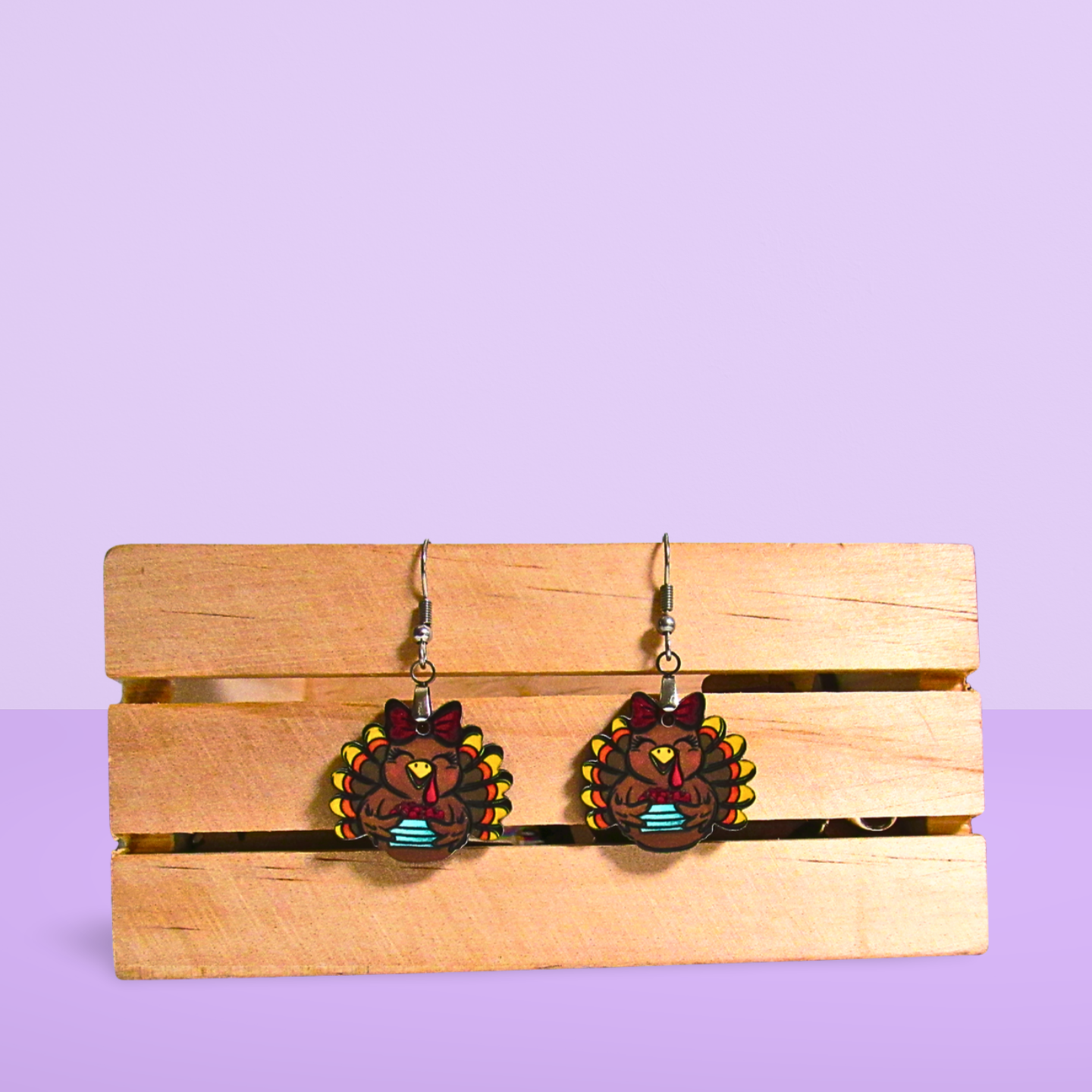 Turkey with Bow Shaped Sublimated Earrings 1 inch