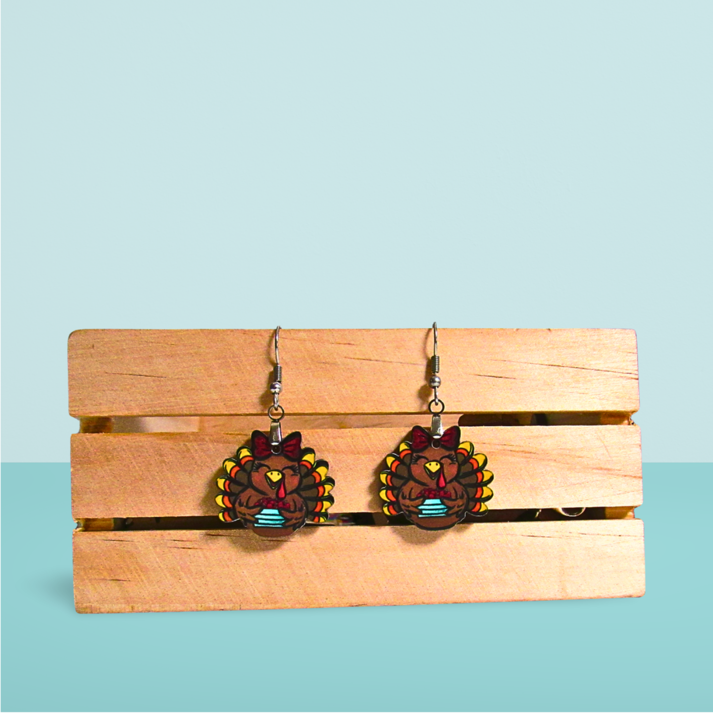 Turkey with Bow Shaped Sublimated Earrings 1 inch