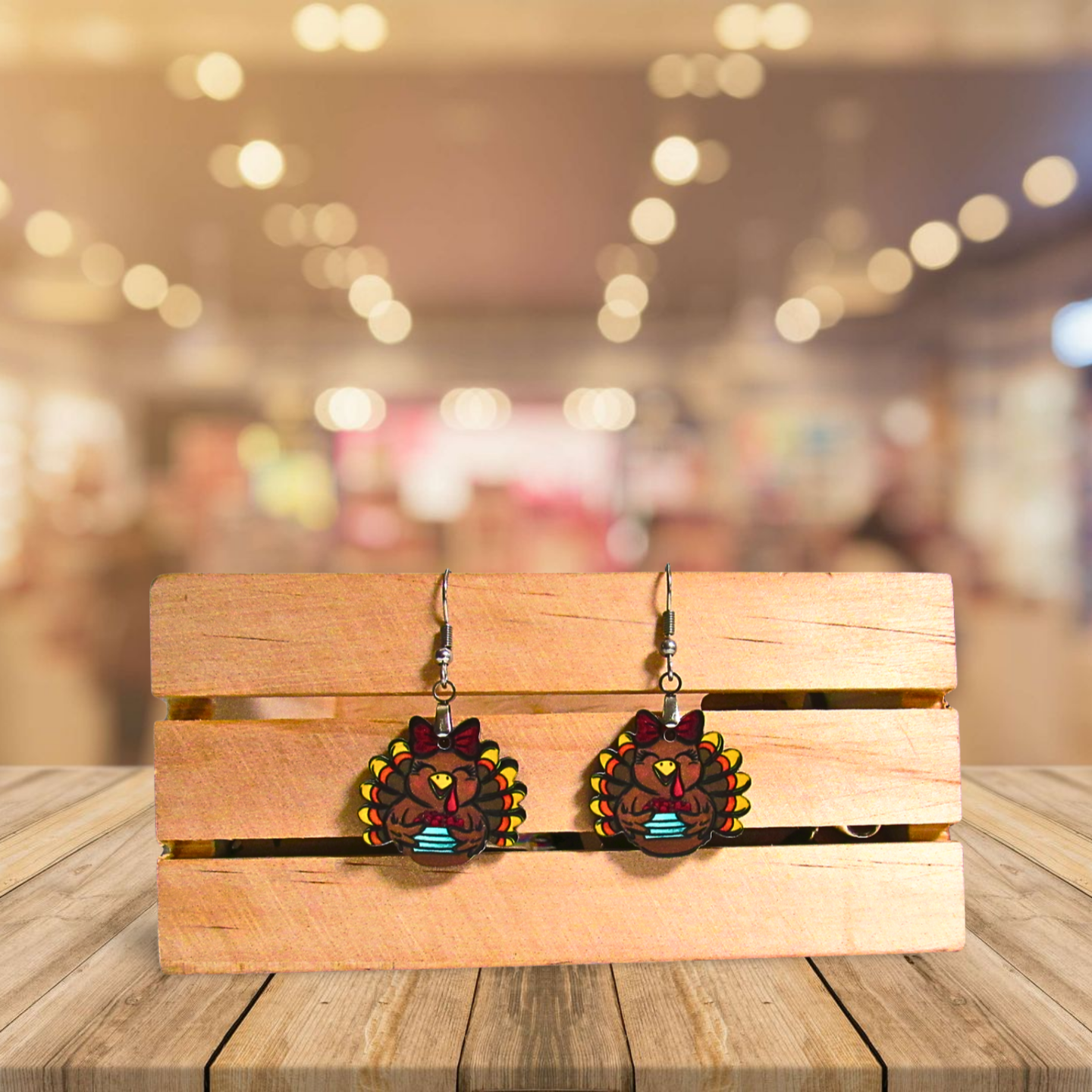 Turkey with Bow Shaped Sublimated Earrings 1 inch