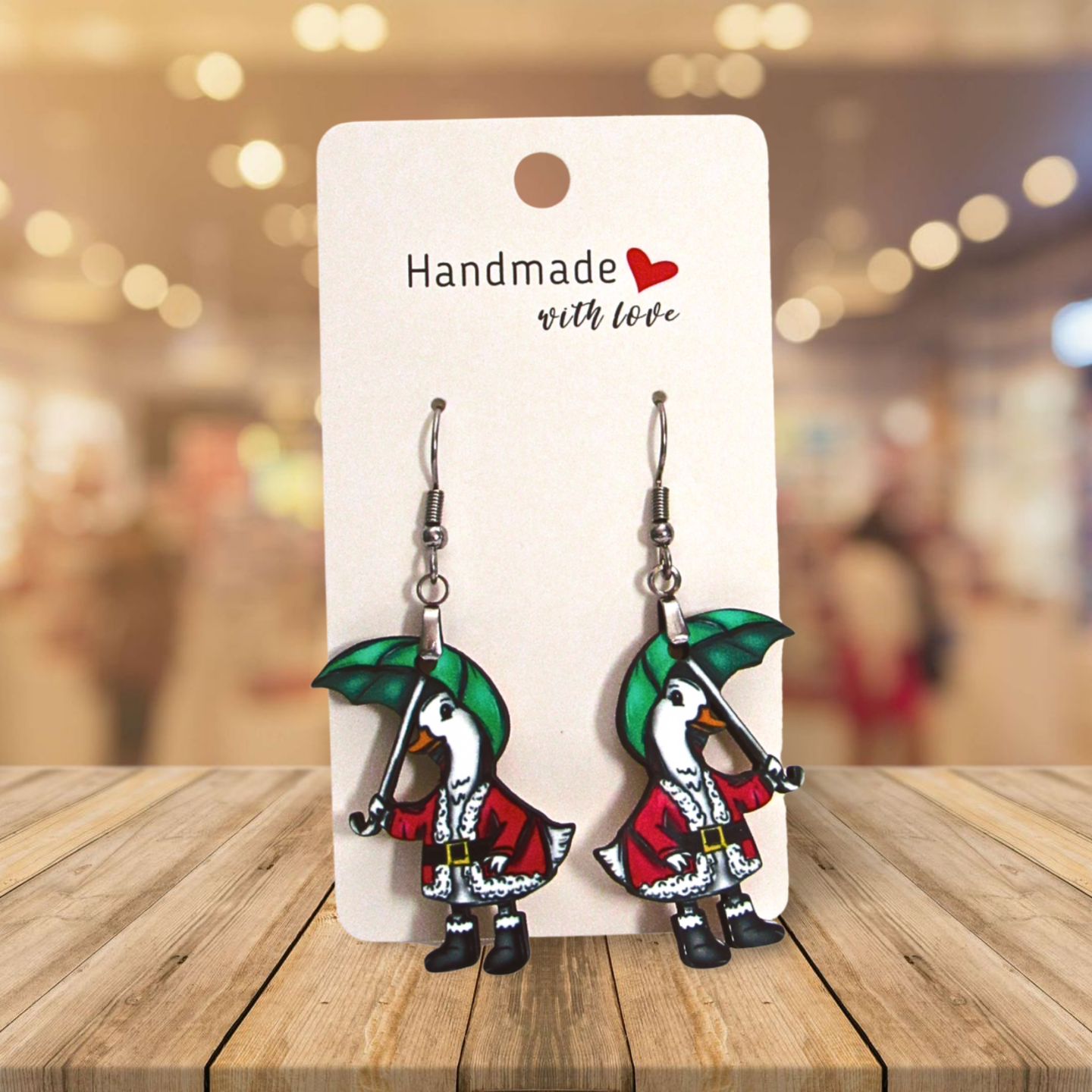 Goose with Umbrella Shaped Sublimated Earrings