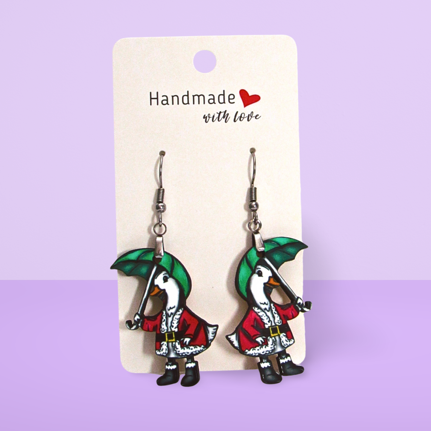 Goose with Umbrella Shaped Sublimated Earrings