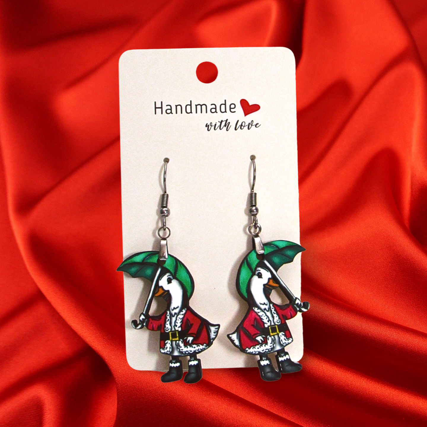 Goose with Umbrella Shaped Sublimated Earrings