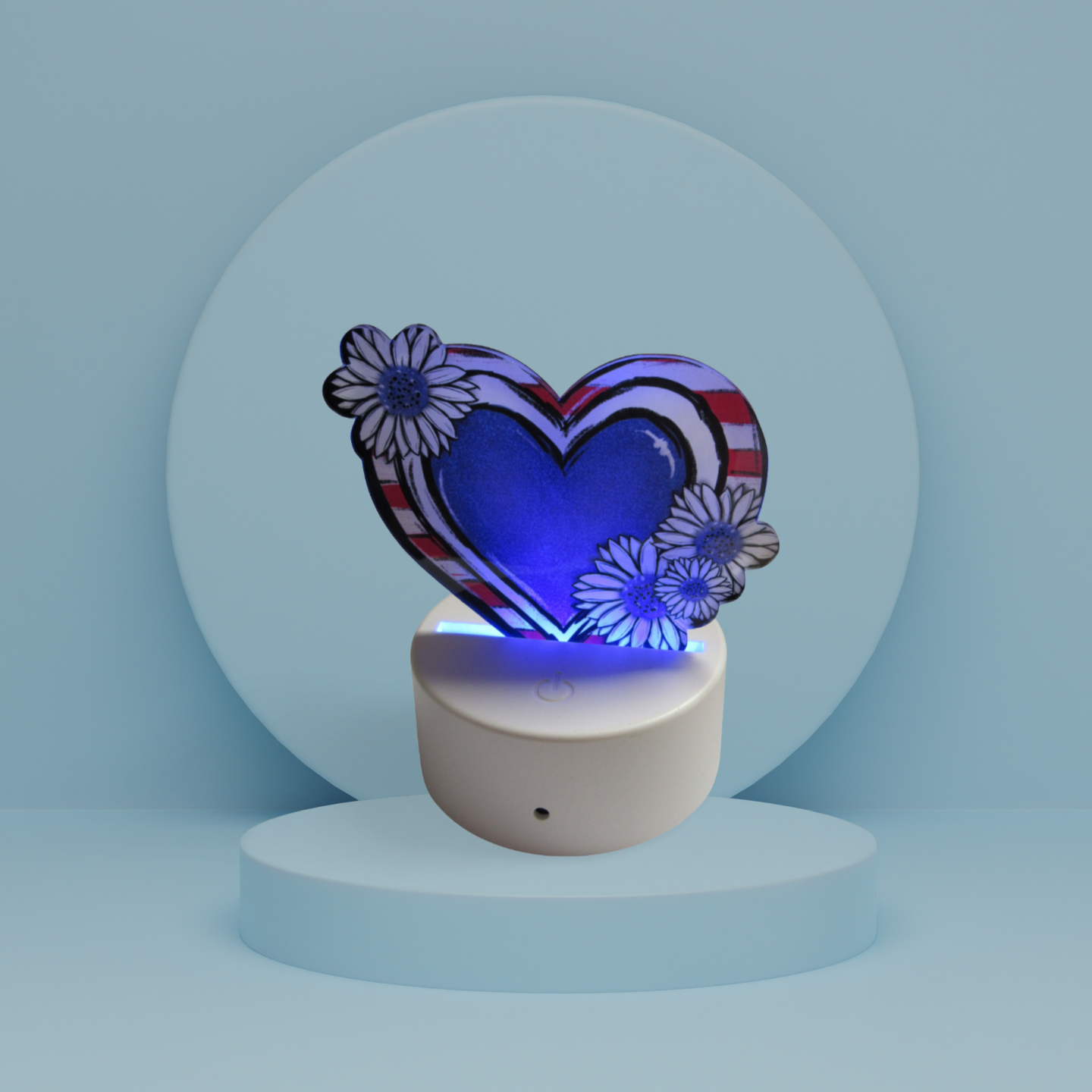 Patriotic Heart Shaped Sublimated Acrylic Light with base