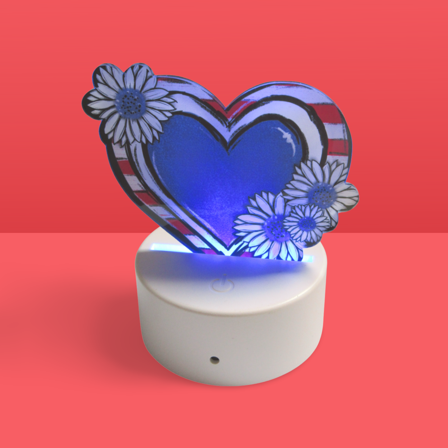 Patriotic Heart Shaped Sublimated Acrylic Light with base