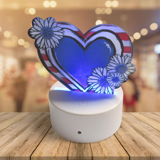 Patriotic Heart Shaped Sublimated Acrylic Light with base