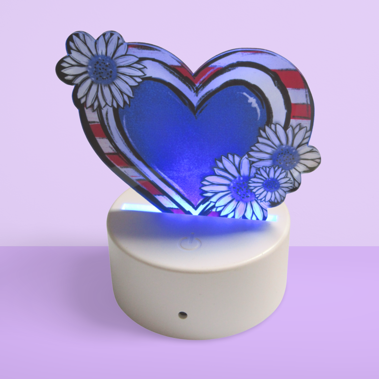Patriotic Heart Shaped Sublimated Acrylic Light with base