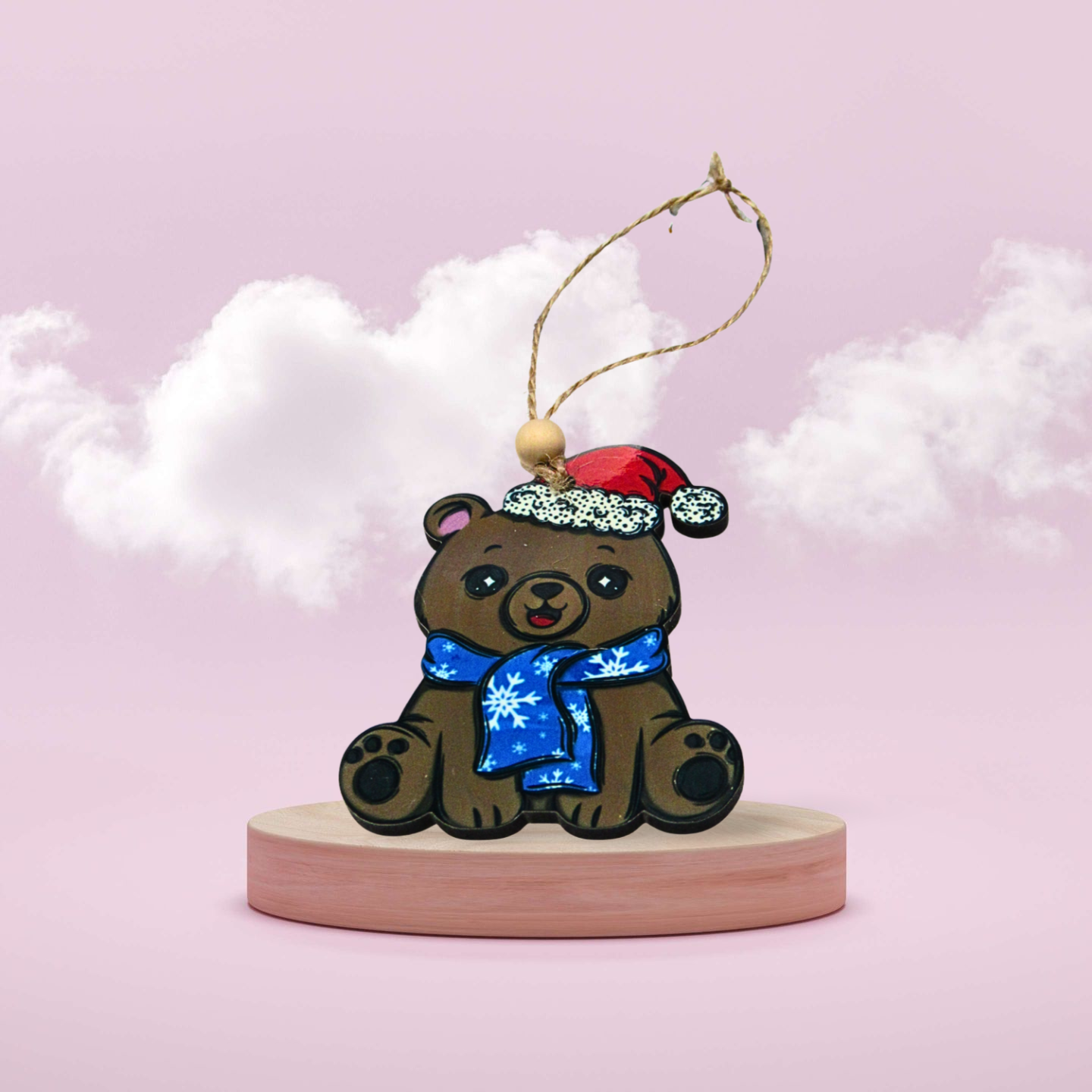 MDF- Polar Bear Sitting Shaped Sublimated Ornament Brown