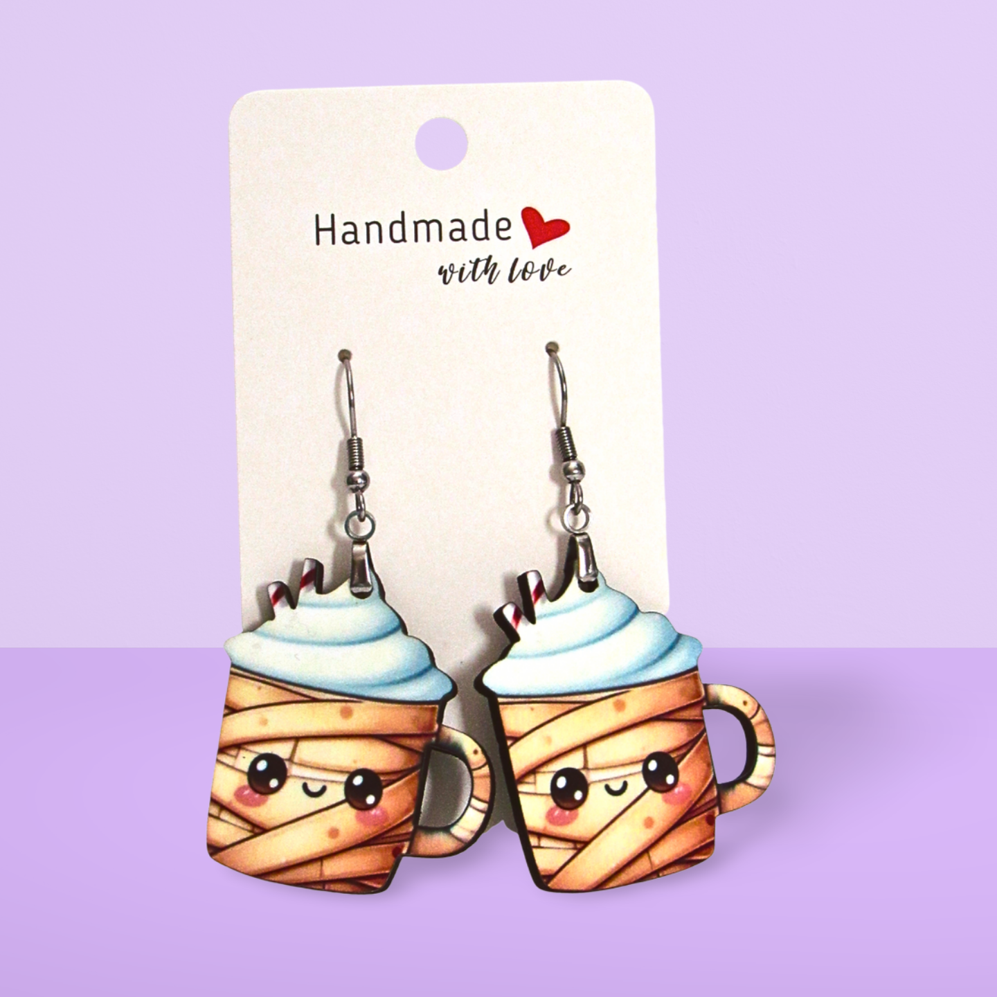 Latte Mug Shaped Sublimated Earrings 1.5 inch MDF