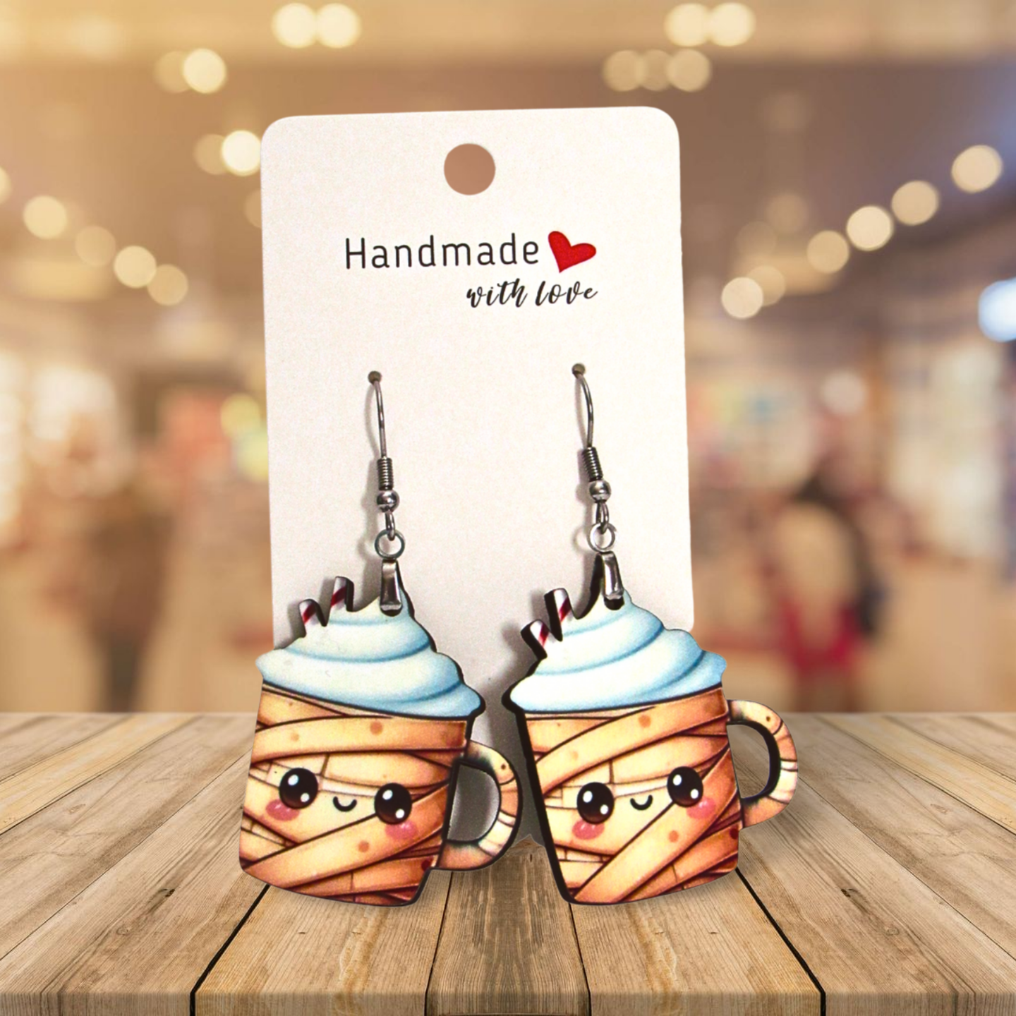 Latte Mug Shaped Sublimated Earrings 1.5 inch MDF