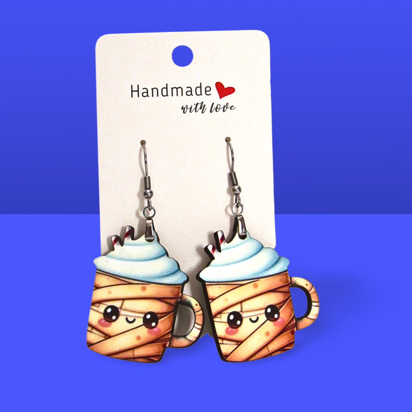 Latte Mug Shaped Sublimated Earrings 1.5 inch MDF