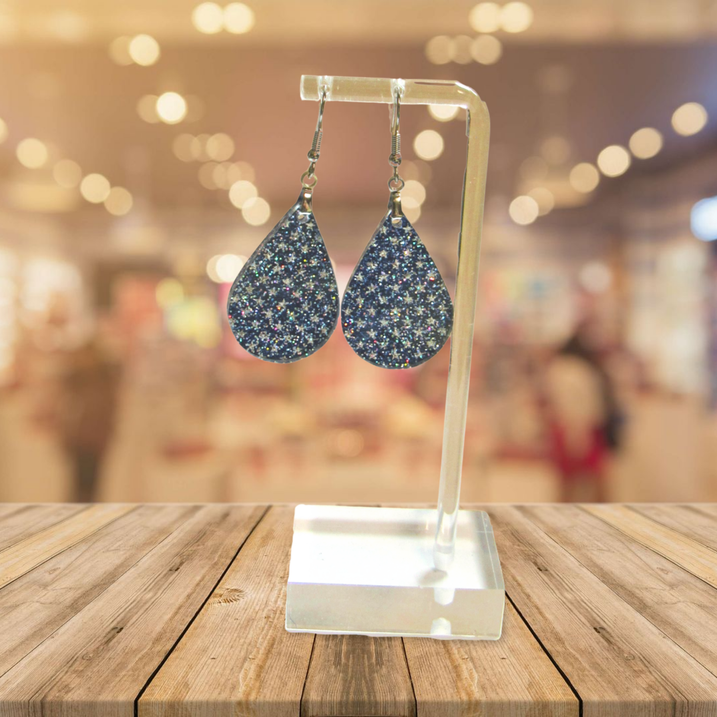 Glitter Acrylic Teardrop Shaped Sublimated Earrings 1.5 inch