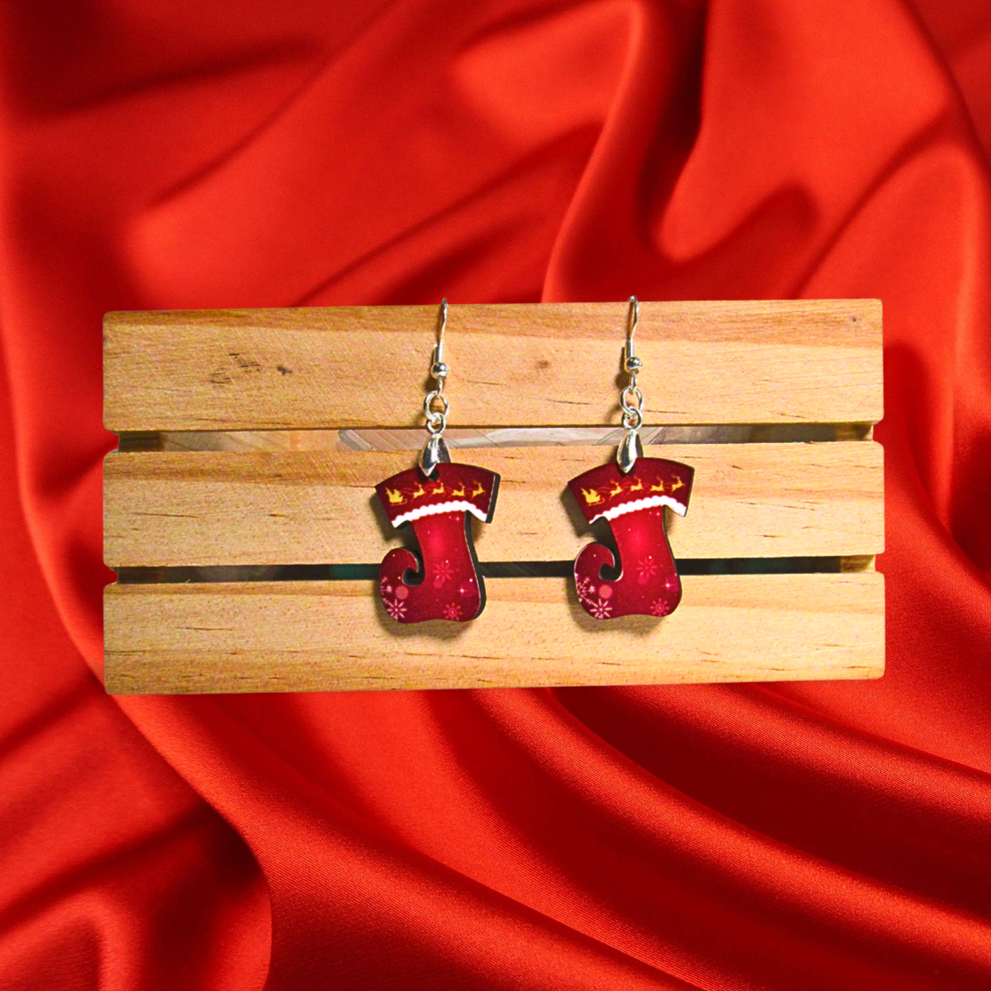 Elf Stocking Shaped Sublimated Earrings 1 inch