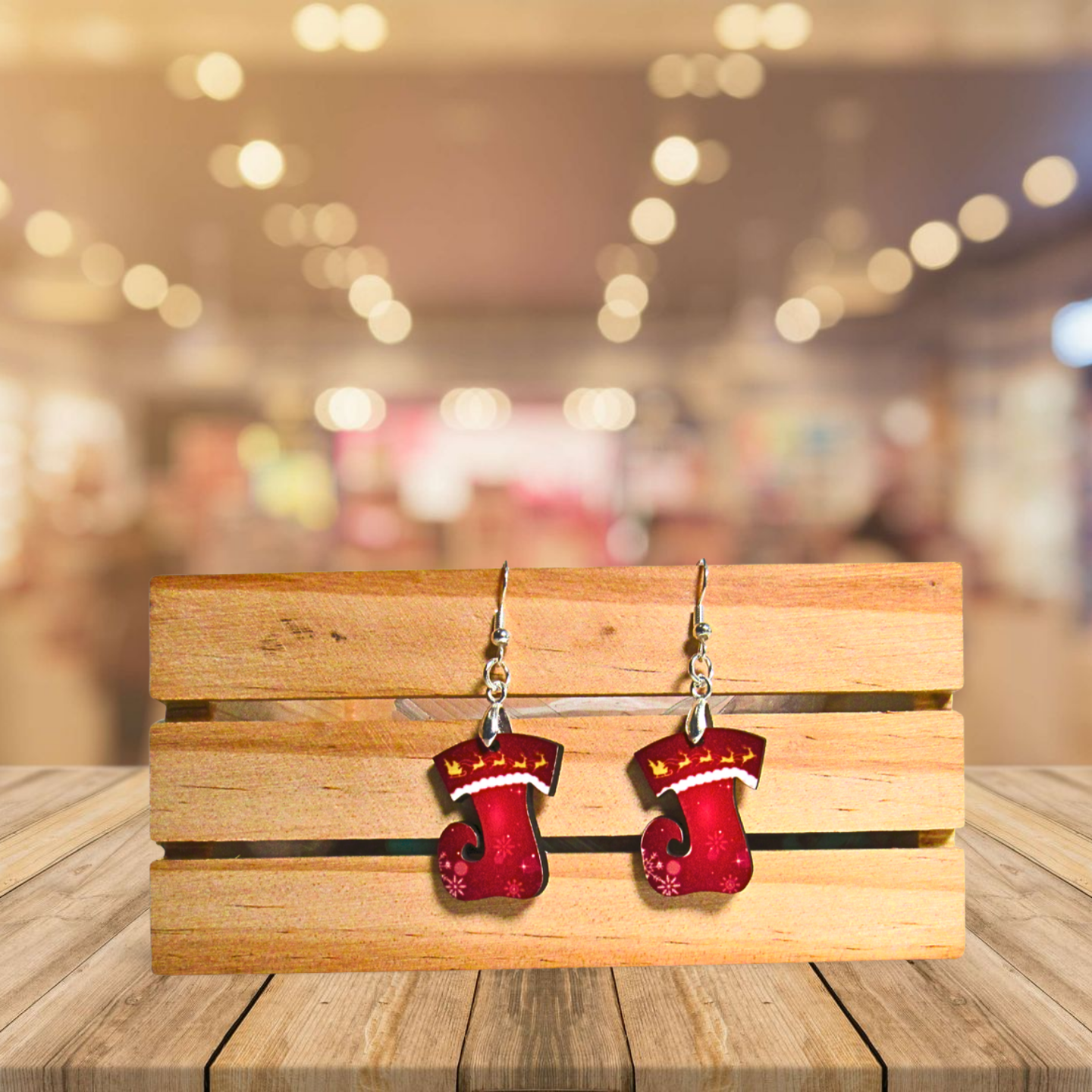 Elf Stocking Shaped Sublimated Earrings 1 inch