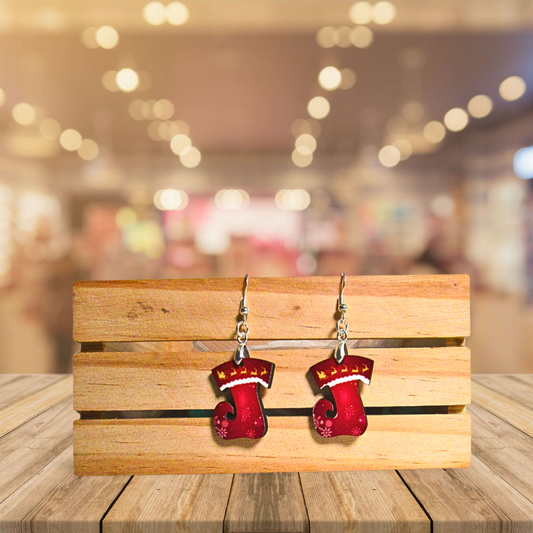 Elf Stocking Shaped Sublimated Earrings 1 inch