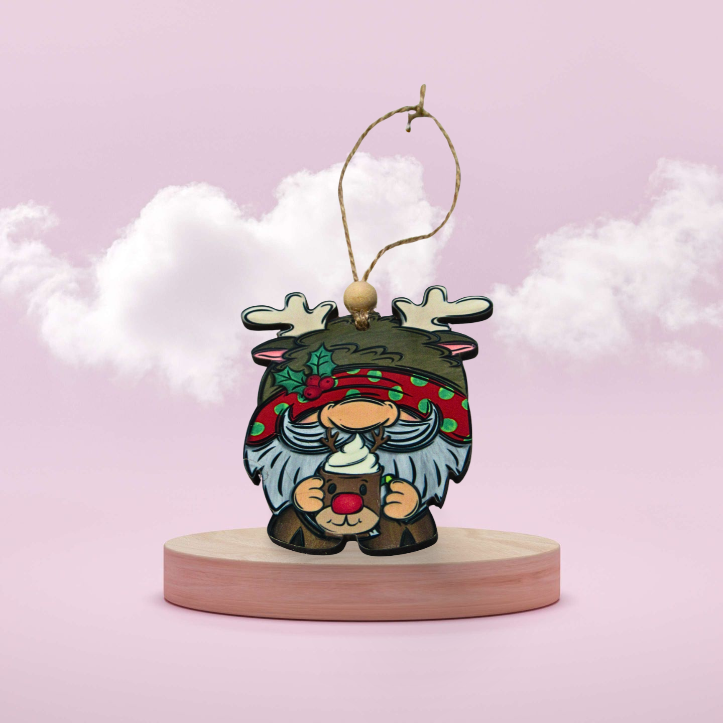 MDF - Reindeer Gnome Shaped Sublimated Ornament