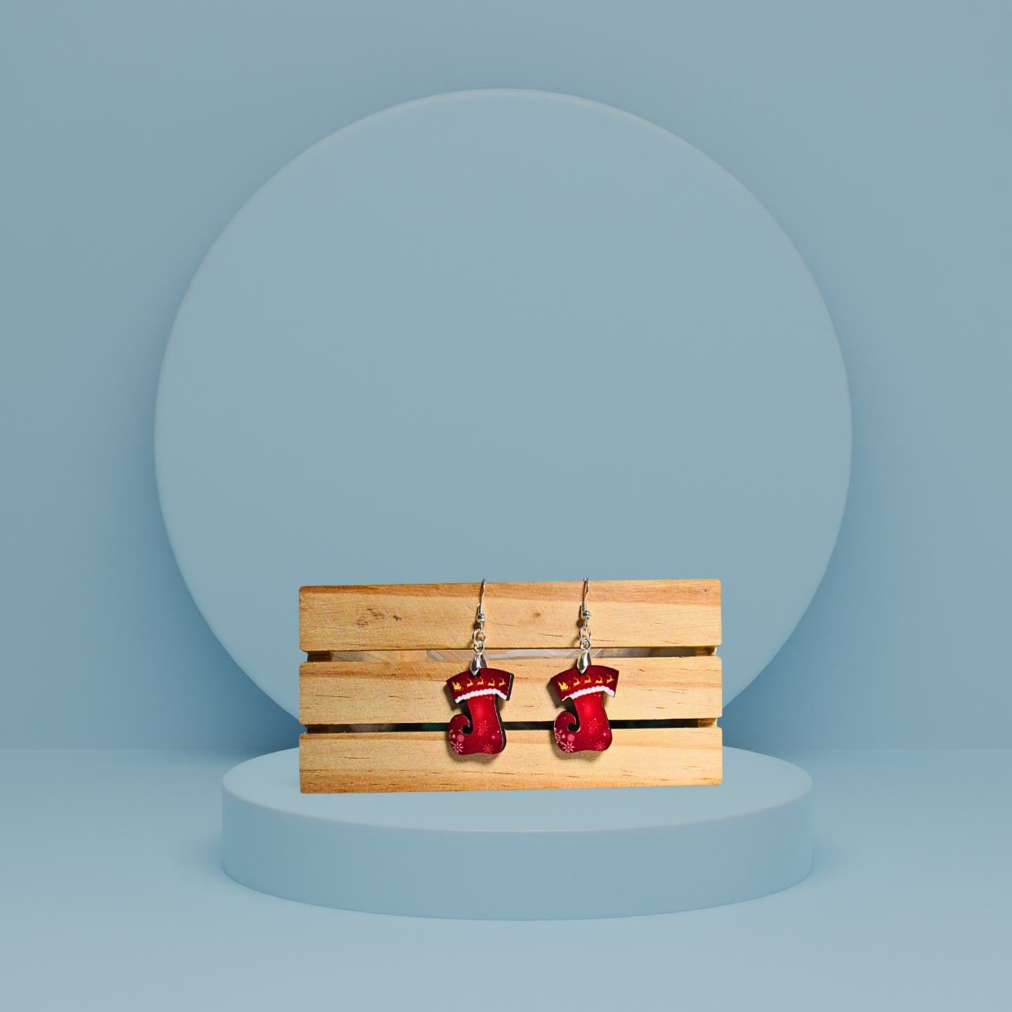 Elf Stocking Shaped Sublimated Earrings 1 inch