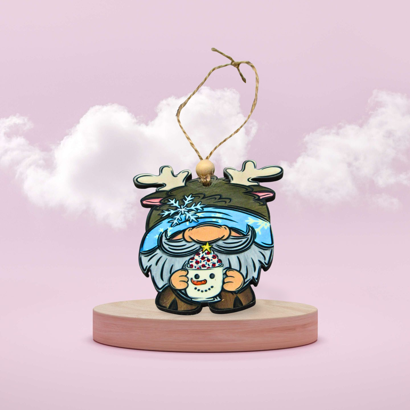 MDF - Reindeer Gnome Shaped Sublimated Ornament