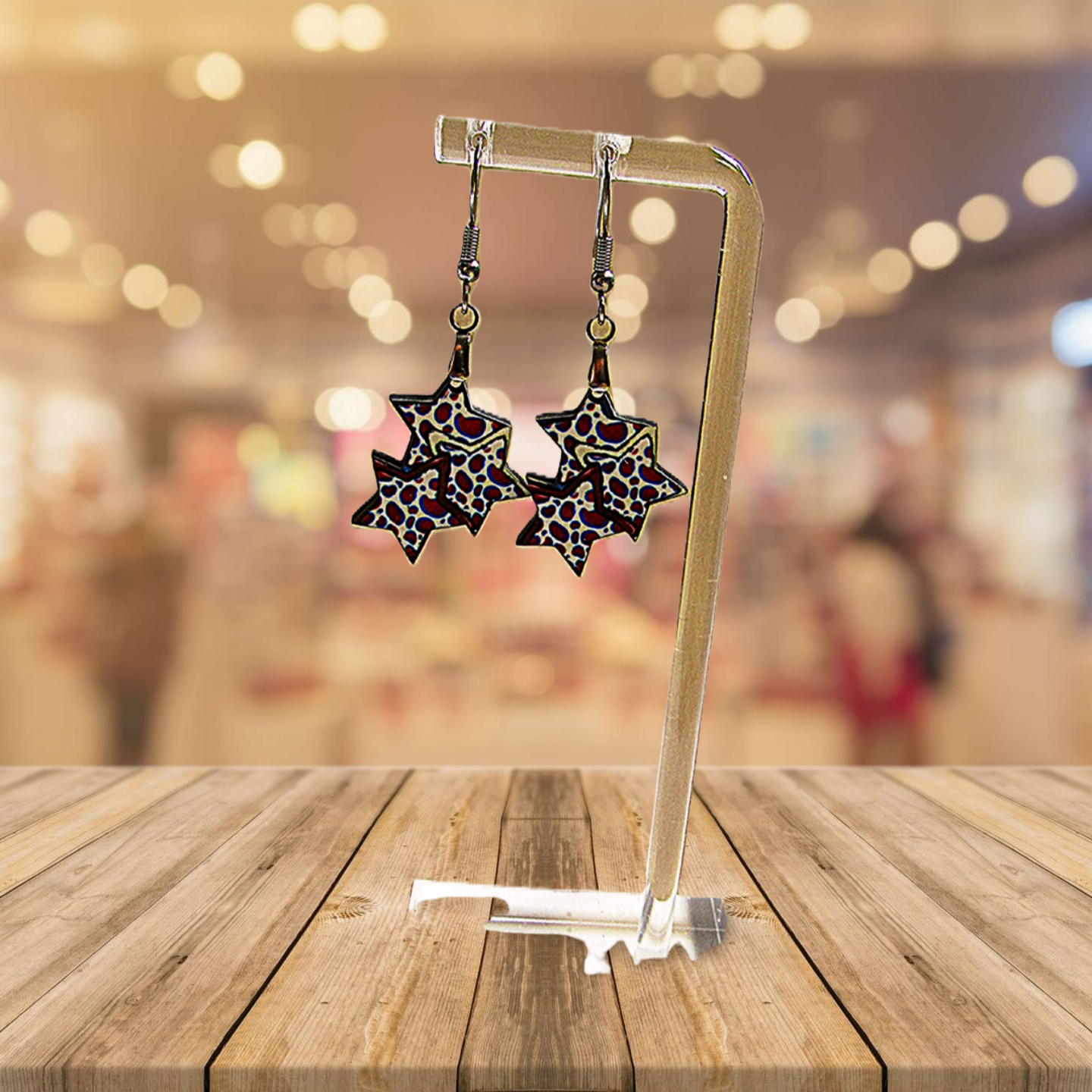 Triple Star Shaped Sublimated Earrings 1 in.