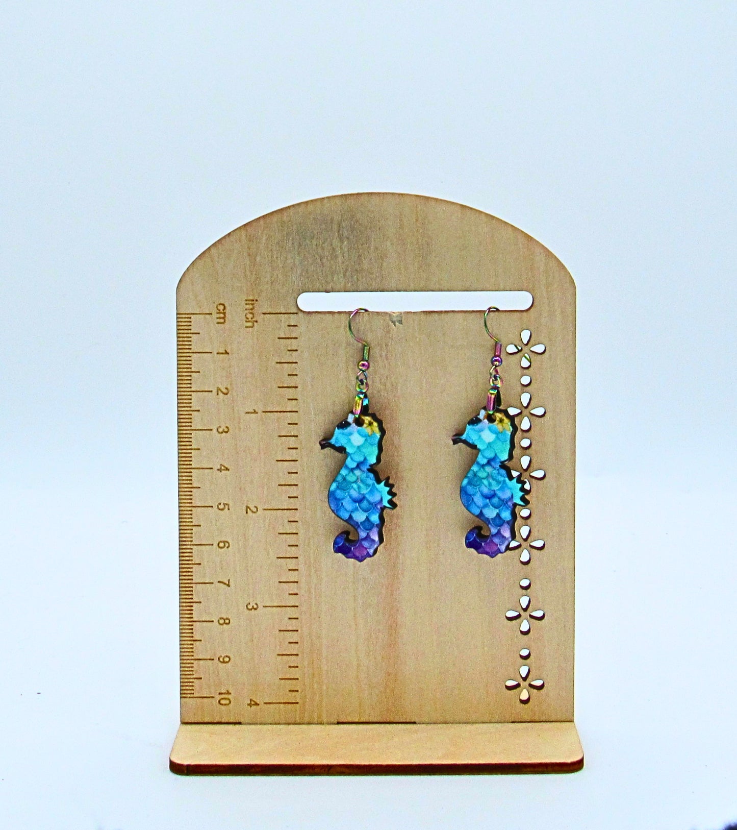 MDF-Seahorse Shaped Sublimated Earrings 1.5 inch (Flower)