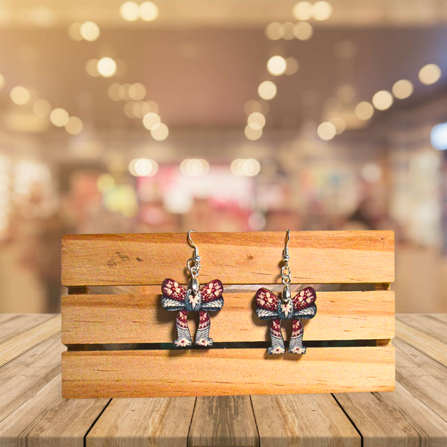 Christmas Bow Shaped Sublimated Earrings 1 inch