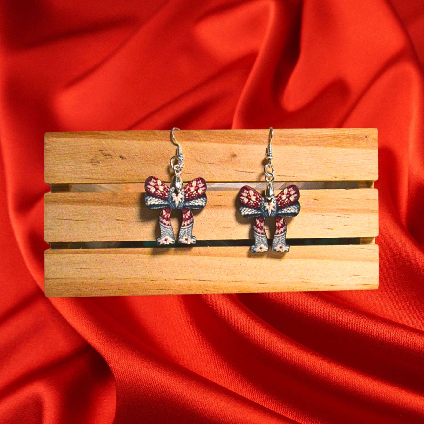 Christmas Bow Shaped Sublimated Earrings 1 inch