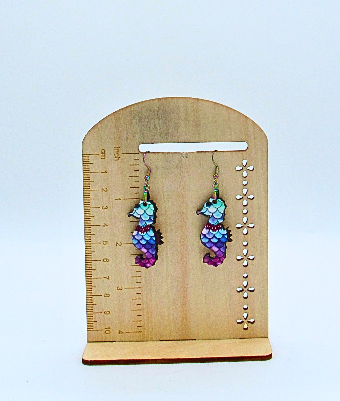 MDF-Seahorse Shaped Sublimated Earrings 1.5 inch (Flower)
