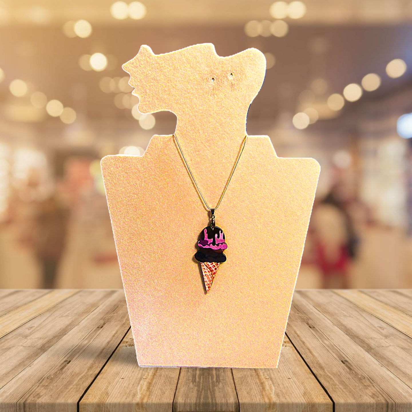 Ice Cream Cone Shaped Sublimated Necklace