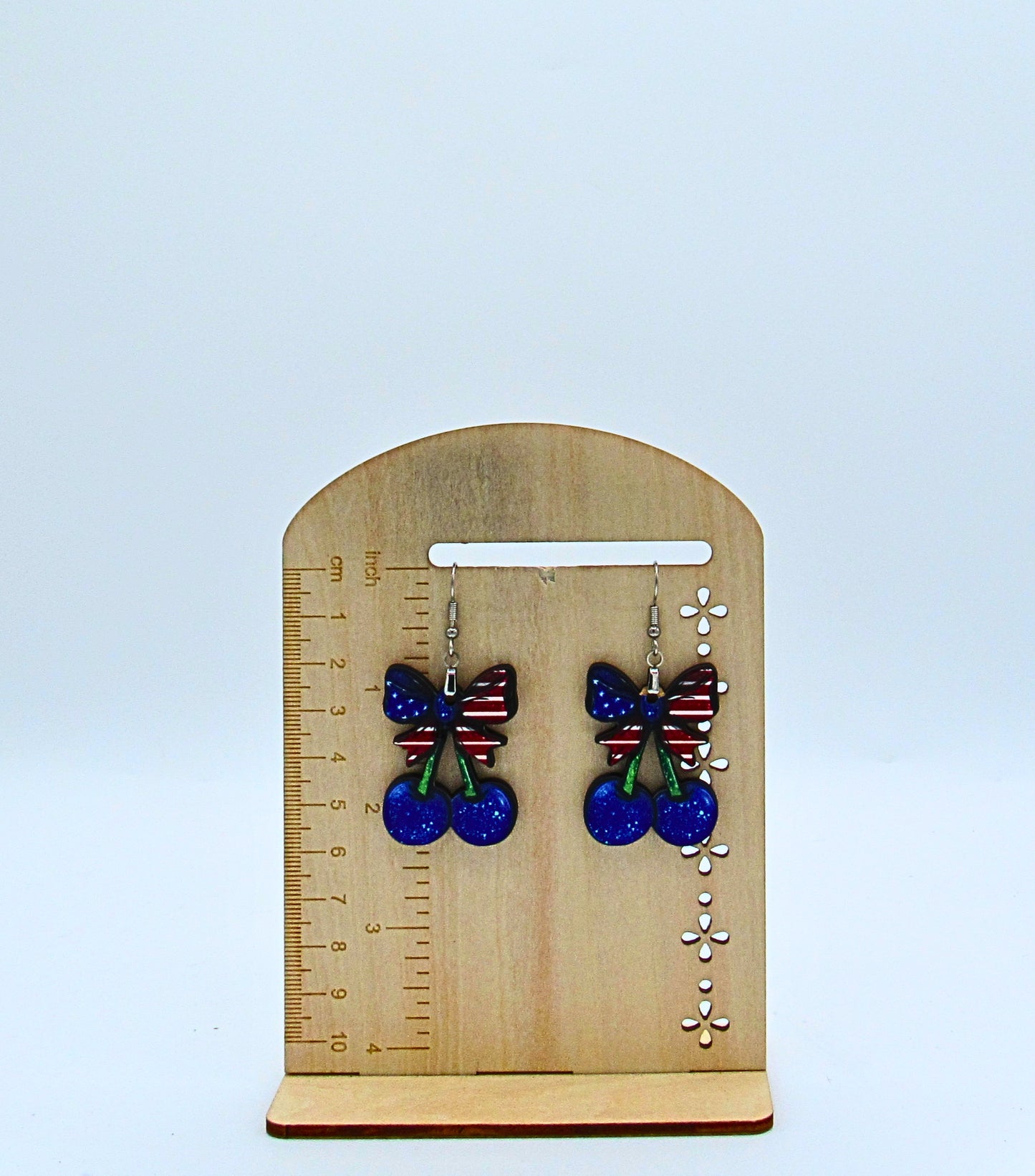 MDF- Cherries with Bow Shaped Sublimated Earrings 1.5 inch