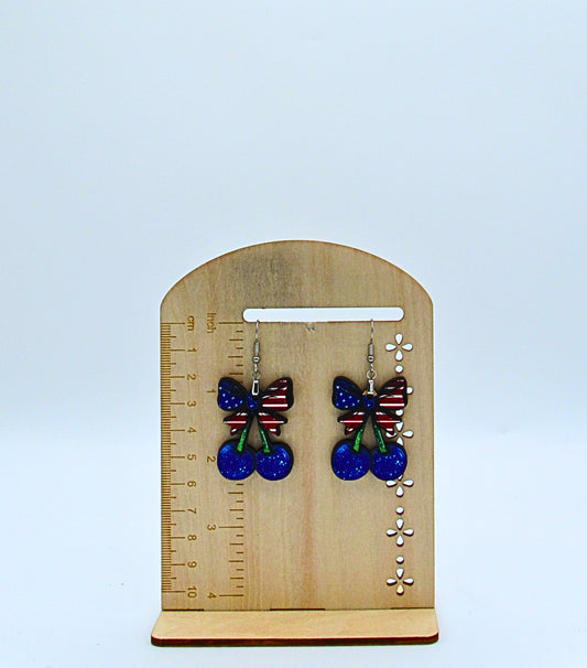 MDF- Cherries with Bow Shaped Sublimated Earrings 1.5 inch