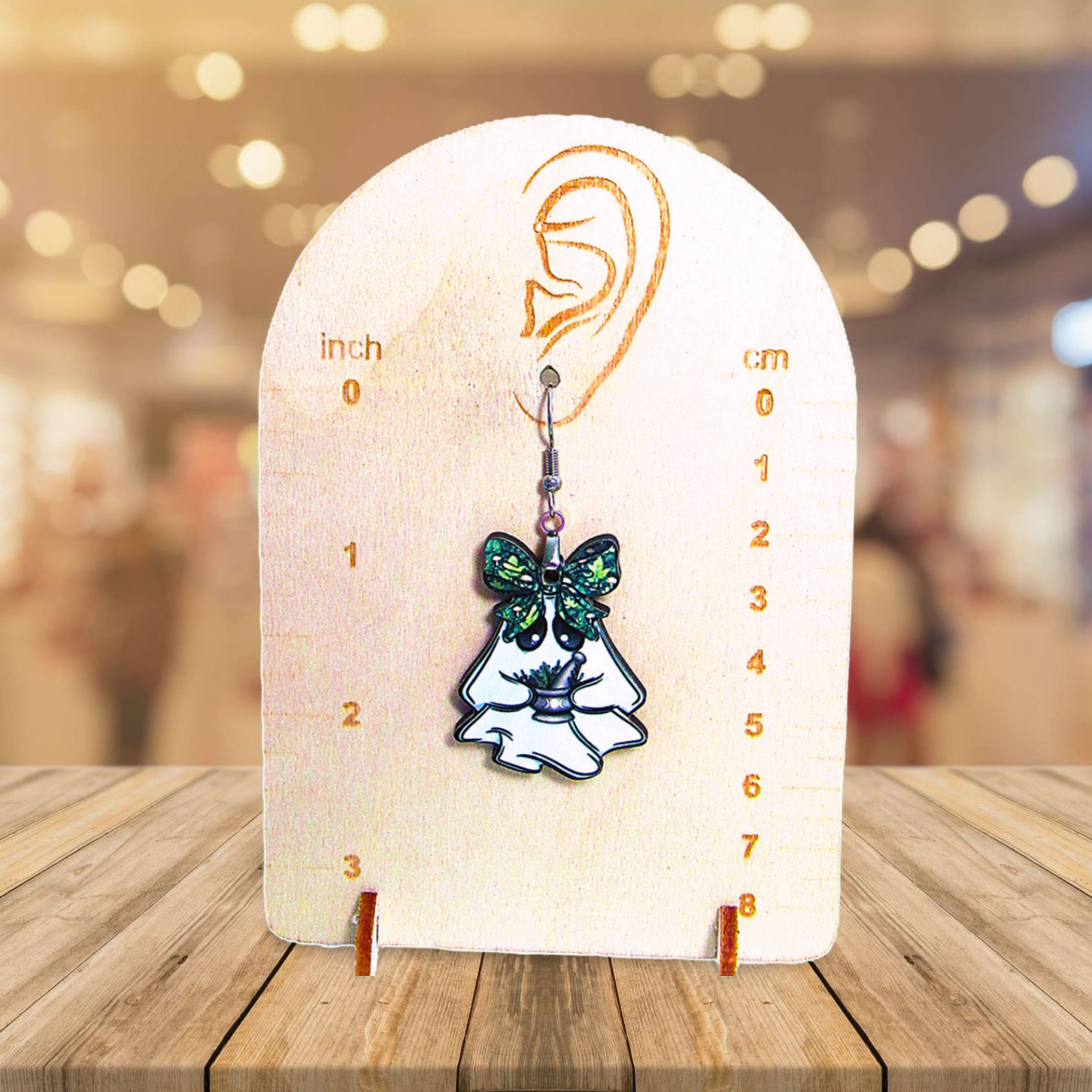 Ghost with Bow Shaped Sublimated Earrings 1.5 inch