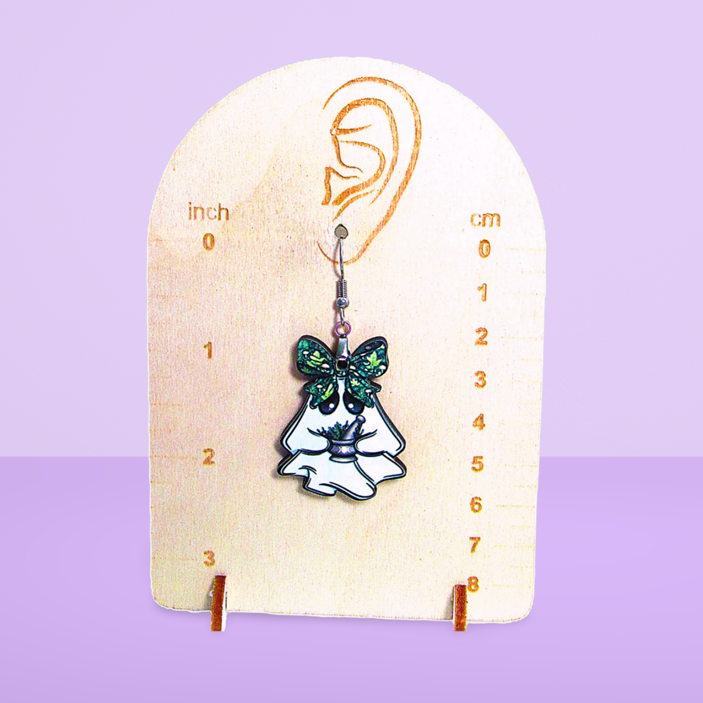 Ghost with Bow Shaped Sublimated Earrings 1.5 inch