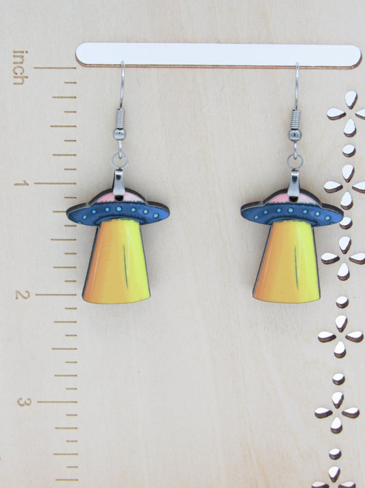 UFO Shaped Sublimated MDF Earrings, 1-Inch Flying Saucer Dangles