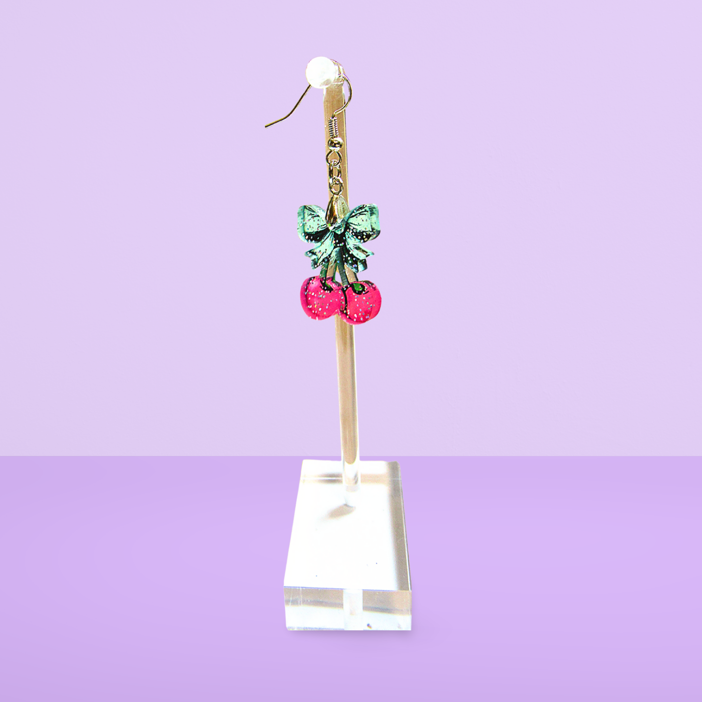 Glitter Acrylic Cherries with Bow Shaped Sublimated Earrings 1 inch