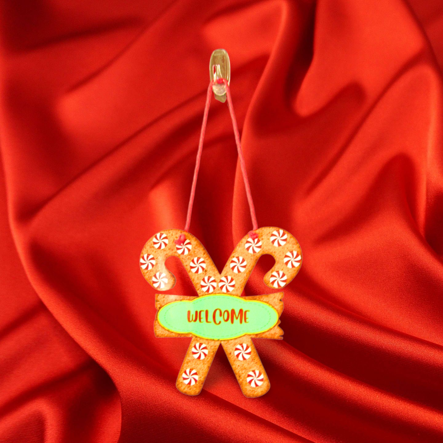 Candy Cane with Sign Shaped Sublimated Door Hanger