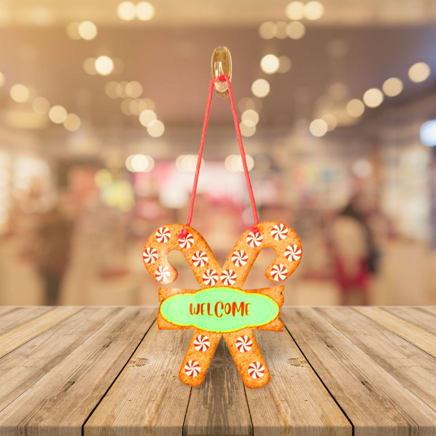 Candy Cane with Sign Shaped Sublimated Door Hanger