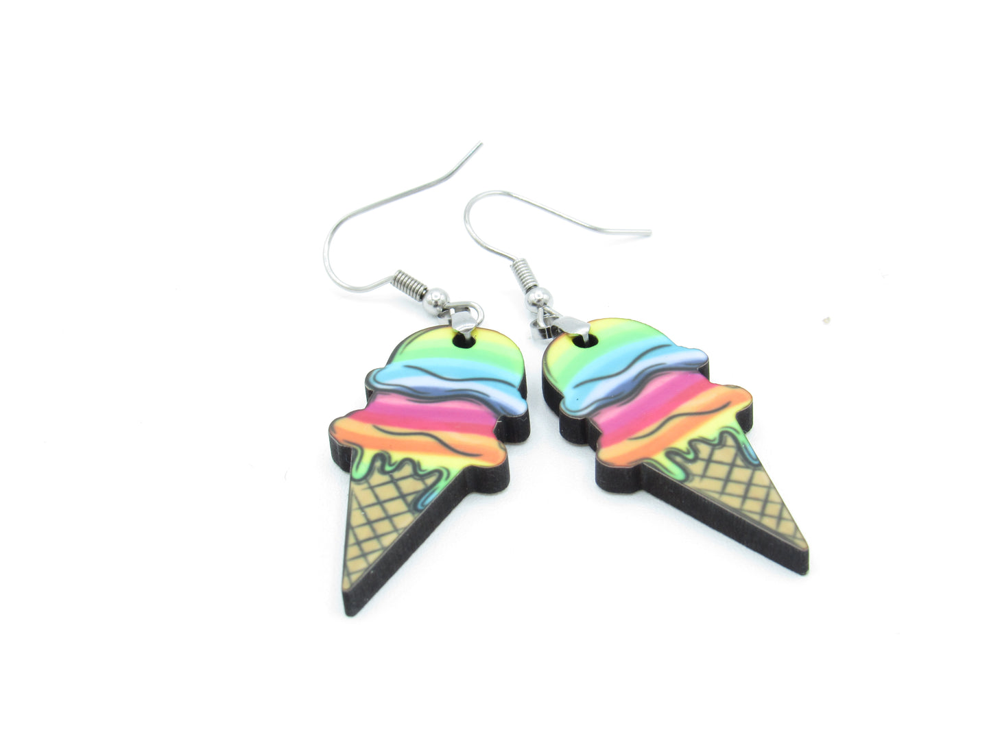 Handcrafted Ice Cream Cone Earrings – Sublimated MDF Pendants with Stainless Steel Wires