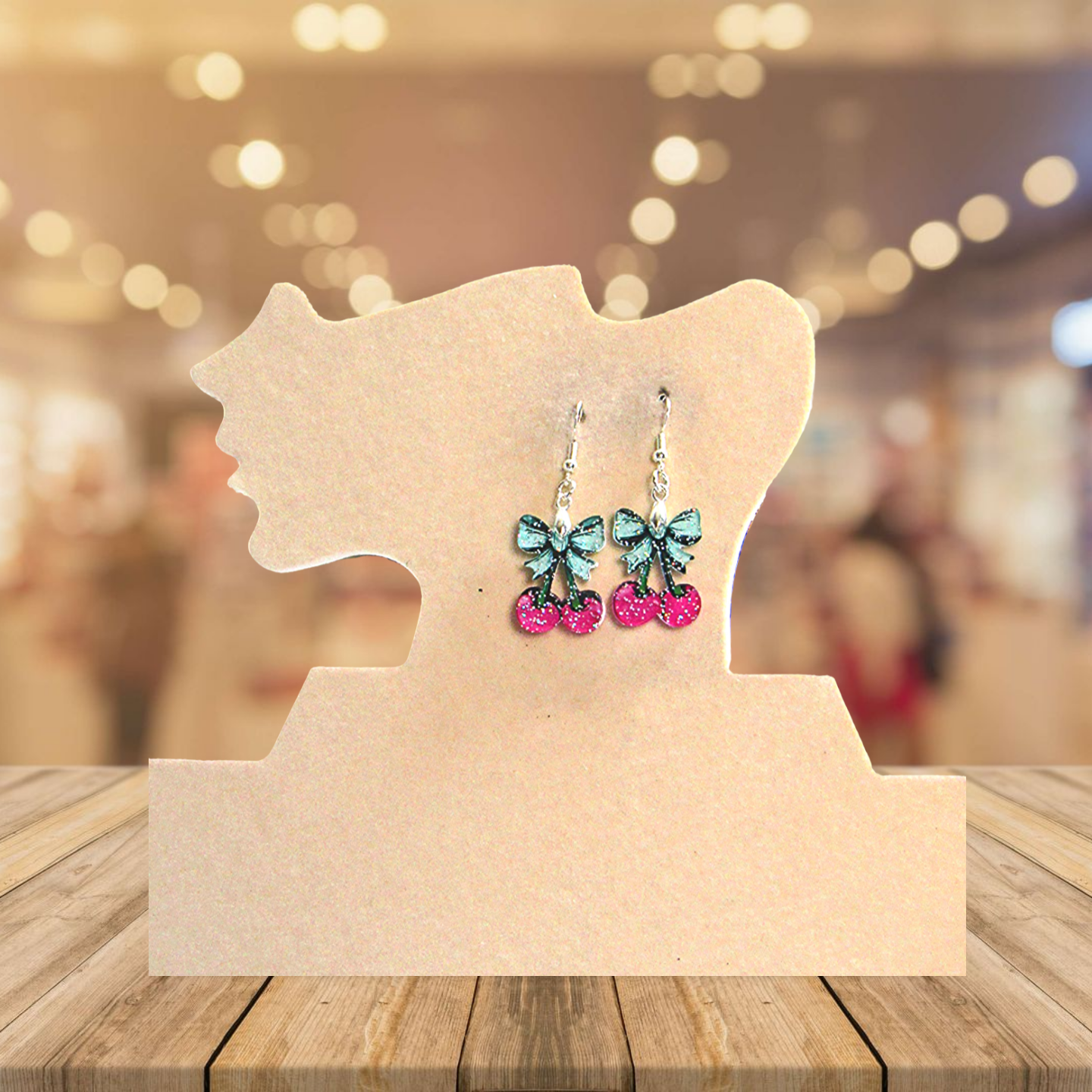 Glitter Acrylic Cherries with Bow Shaped Sublimated Earrings 1 inch