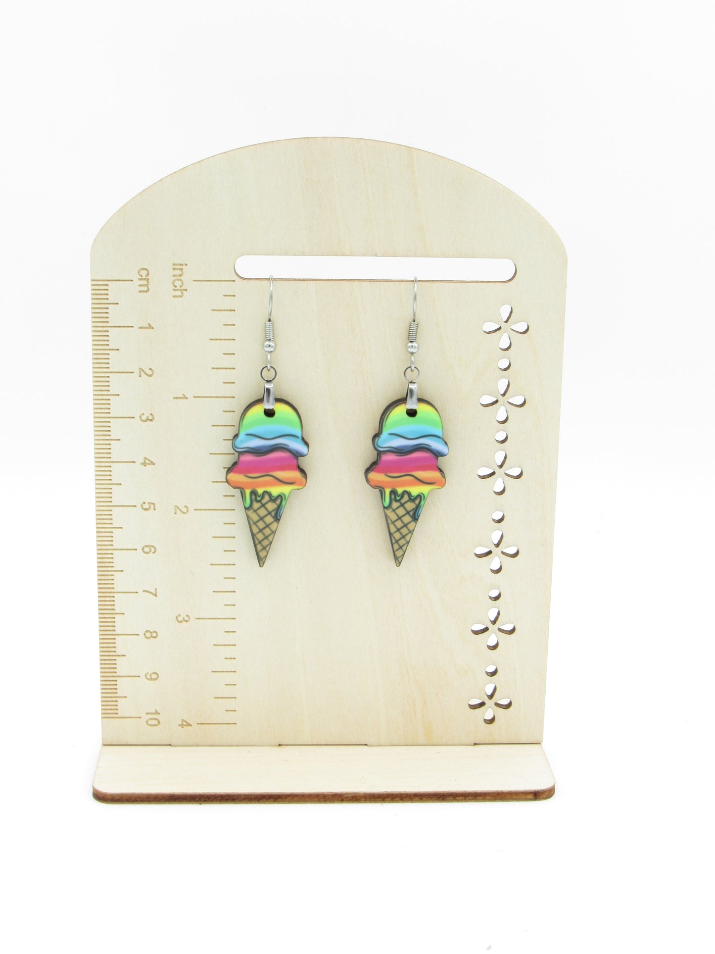 Handcrafted Ice Cream Cone Earrings – Sublimated MDF Pendants with Stainless Steel Wires
