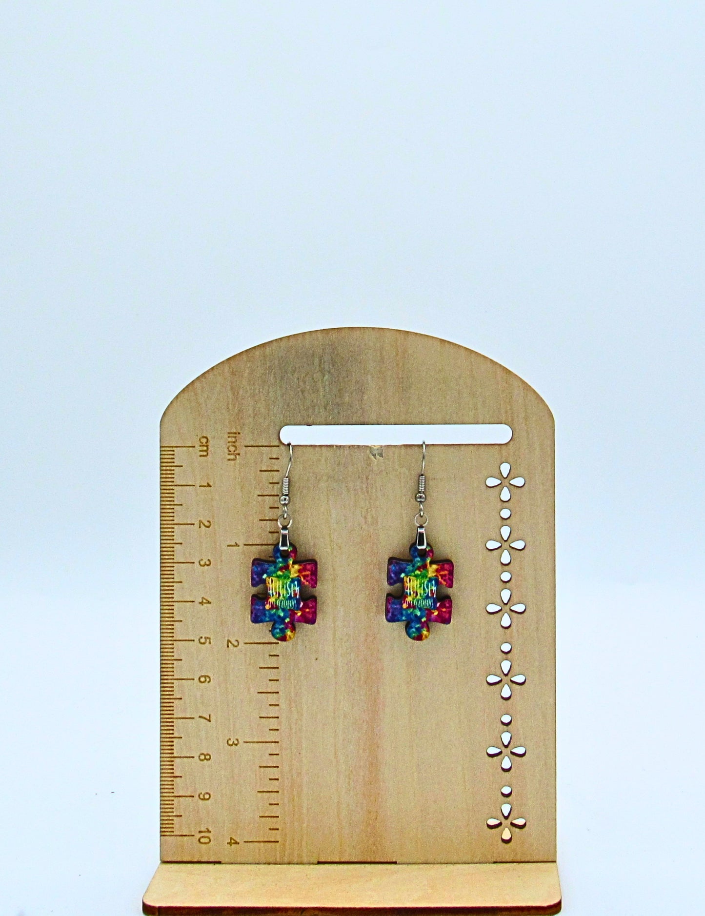 MSF-Autism Themed Puzzle Piece Shaped Sublimated Earrings 1 in.