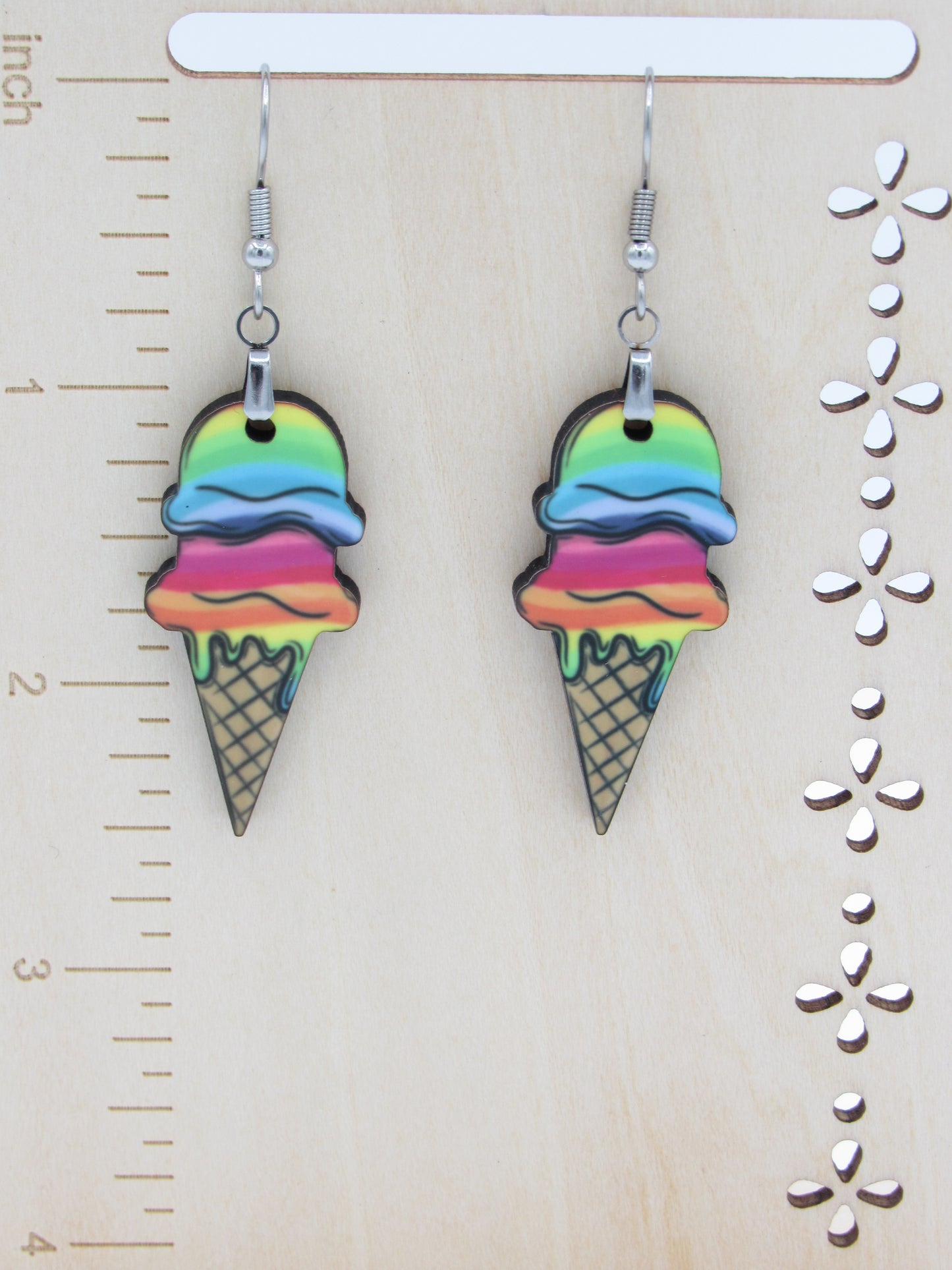 Handcrafted Ice Cream Cone Earrings – Sublimated MDF Pendants with Stainless Steel Wires