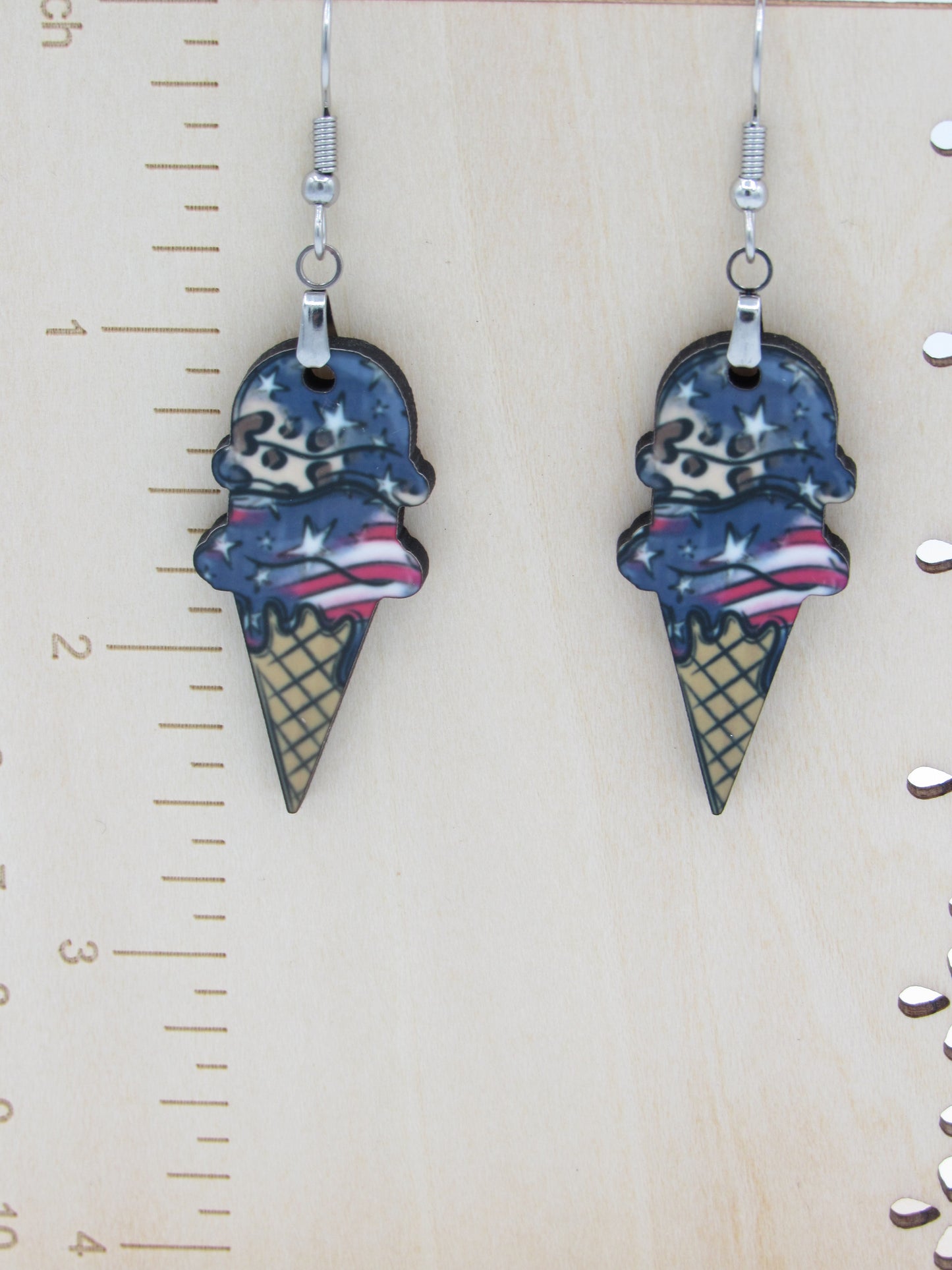 Handcrafted Ice Cream Cone Earrings – Sublimated MDF Pendants with Stainless Steel Wires