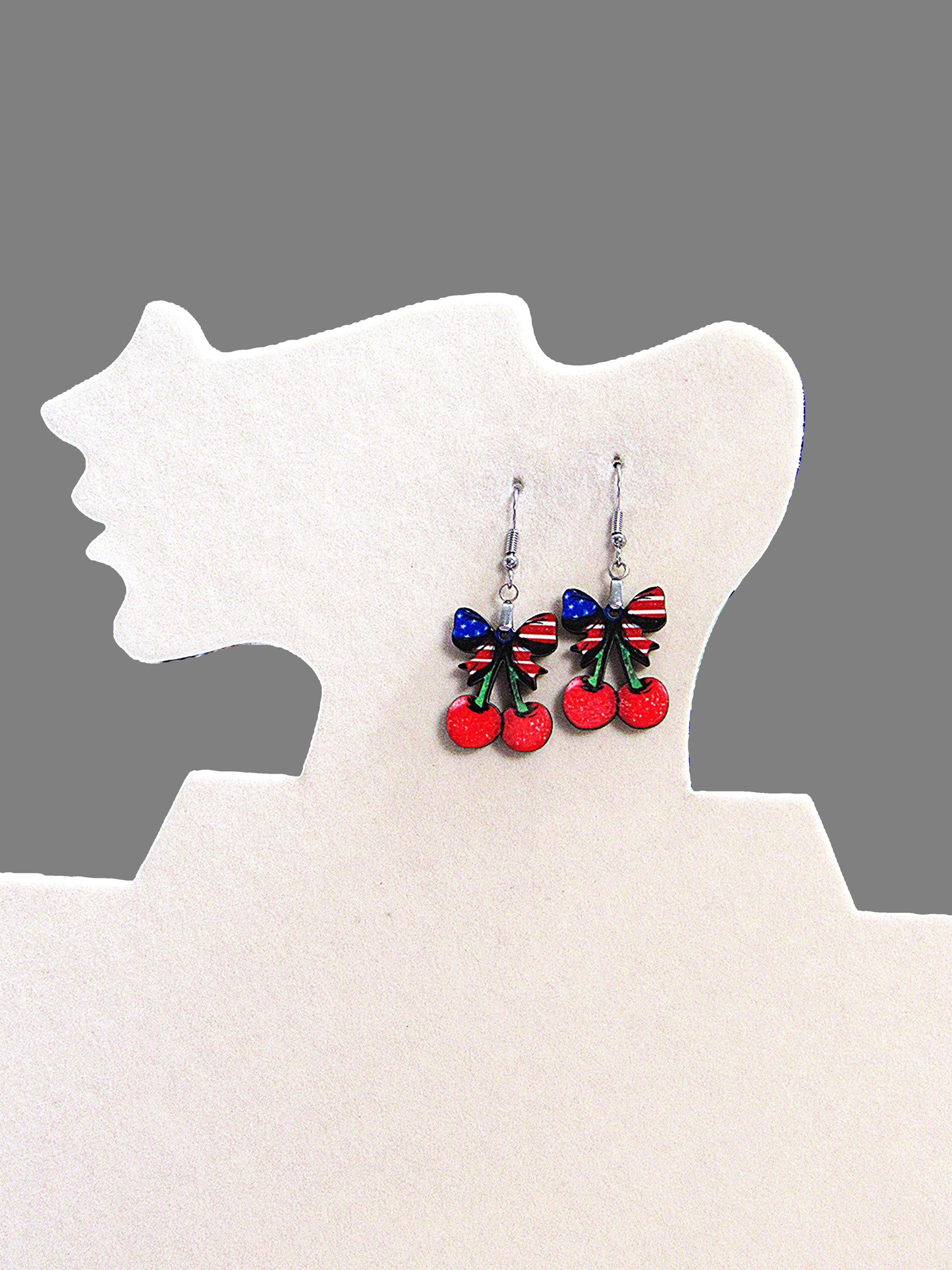 Cherries with Bow Shaped Sublimated Earrings 1 inch
