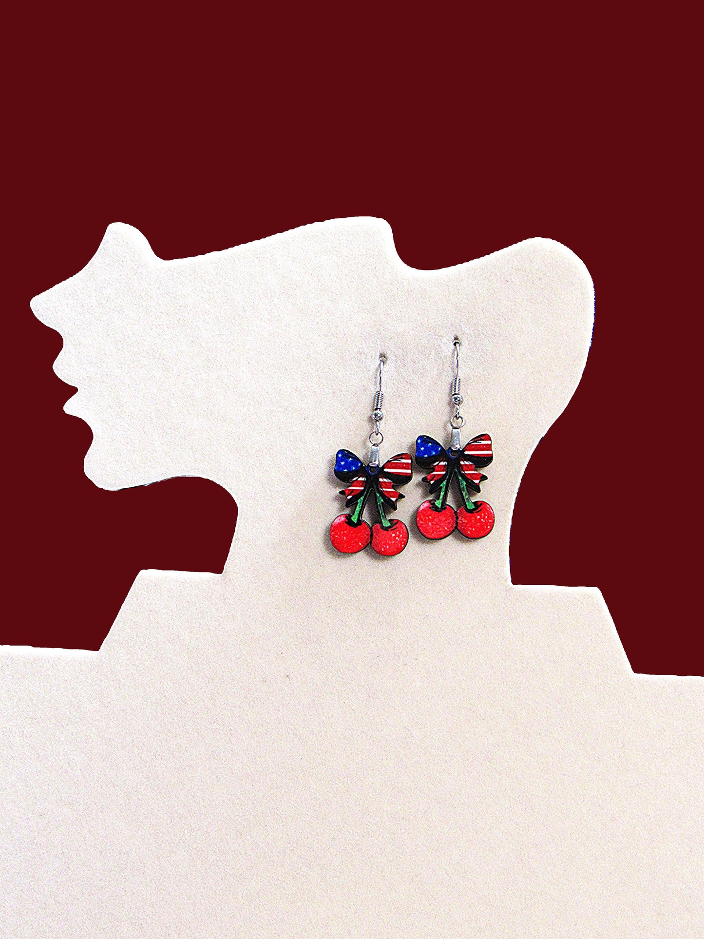 Cherries with Bow Shaped Sublimated Earrings 1 inch
