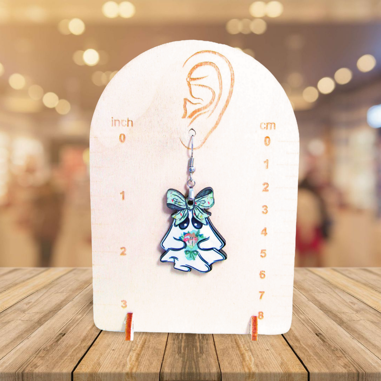 Ghost with Bow Shaped Sublimated Earrings 1.5 inch