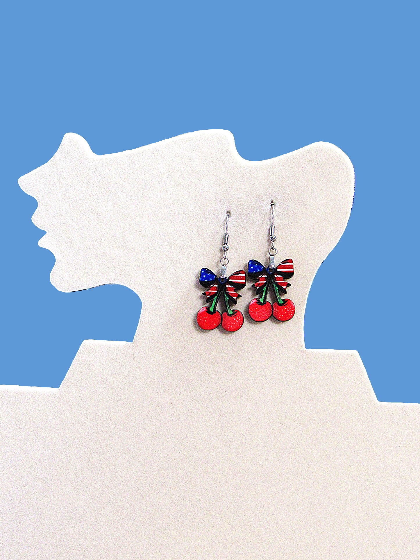 Cherries with Bow Shaped Sublimated Earrings 1 inch